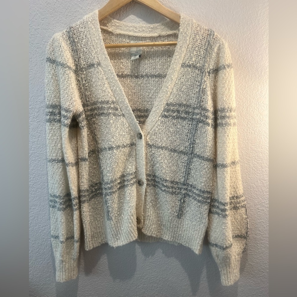 Joie, Gray and White Striped V-Neck Cardigan, size Small